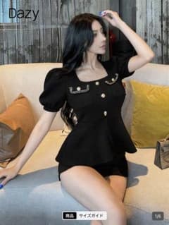 DAZYレースパッチワークフィッテッドスクエアネックフリルヘムエレガントトップのサムネイル