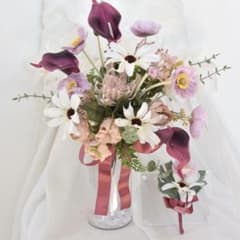 ウェディングブーケ ブートニア セット ボルドー　ピンク 造花のサムネイル