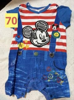 [Excellent Condition] Disney Romper, Size 70, Mickey Mouse, Distressed Denim Design