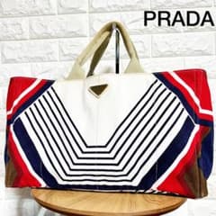 希少 PRADA カナパL トートバッグ トリコロール 三角ロゴ 白タグ 正規 