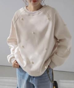 【AMELY】スウェット パーカー F ベージュ パール 裏起毛 ゆったり 美品のサムネイル