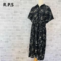 RPS 아르피에스 꽃무늬 셔츠 원피스 롱 블랙 반소매 여름 C444