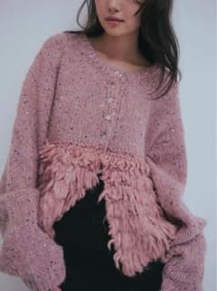 Andequal fringe design gritter knit pinkのサムネイル