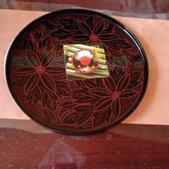 漆器 丸盆 鉄仙文様 直径約30cmのサムネイル