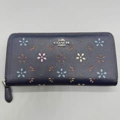 コーチ F31164 花柄 長財布 レーザーカット ネイビー
