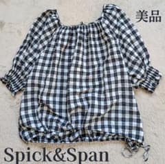 【着用2回】スピックアンドスパン ギンガムチェック バックリボンブラウス 白黒のサムネイル