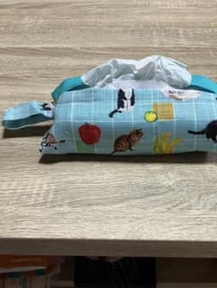 ティッシュケース ハンドメイド 猫柄 ブルーのサムネイル