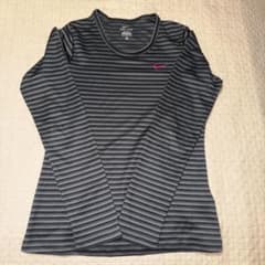 NIKE DRI-FIT 長袖シャツ ボーダー柄 ピンクロゴ Mのサムネイル