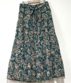 【チャームベリーチック】 ロングフレアスカート/フリルギャザー /総柄 グリーン