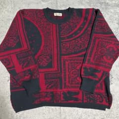 firenze ウール100% 総柄ニット セーター 黒 赤 レトロ ヴィンテジのサムネイル