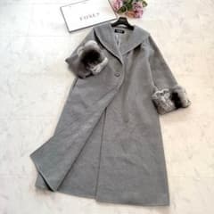 希少★フォクシー 上質カシミヤウール ロングコート チンチラファー 女優襟 F 希少☆フォクシー 上質カシミヤウール ロングコート チンチラファー