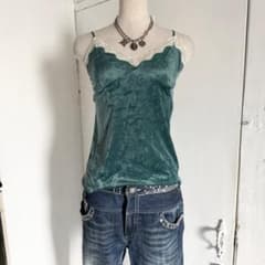 CINEMA CLUBベロアキャミソールレース緑y2k平成ギャル00sグランジ