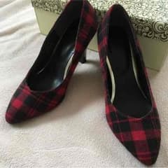 ☆未使用☆GU チェック柄パンプス S レッドのサムネイル