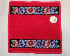 【新品未使用】フェイラー　FEILER 花柄 刺繍 タオルハンカチ 赤のサムネイル