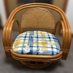 回転 ラタン チェア 籐 椅子 イス ローチェア 昭和レトロ 籐家具