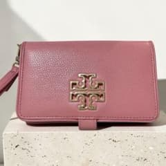 美品✨華やかピンク ブリテン スマホウォレット レザー シボ革 