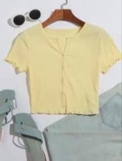 SHEIN リブニット 半袖 トップス イエロー XLのサムネイル