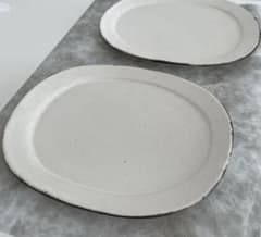 新品未使用　石岡信之　器　リムプレート　益子焼 新品未使用 石岡信之 楕円皿 プレート オーバル リム皿 益子焼