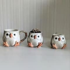Fitz and Floyd フクロウ 陶器製 3点セット(マグカップ他２点)