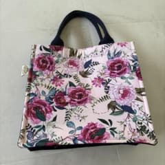 【ナラヤ】花柄ミニトートバッグ ピンク・ネイビーのサムネイル