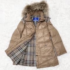 美品】バーバリーブルーレーベル ダウンコート ノバチェック ファー 