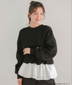 fitmore フィットモア 裾フリルジャガードドッキングスウェット　ブラックのサムネイル