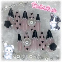 キラキラ ネイルチップ ハンドメイド つけ爪 ♡現品♡ パステル フレンチ 黒のサムネイル