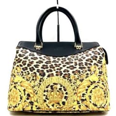 美品》Gianni Versace バロック柄 レオパード レザーハンドバッグ