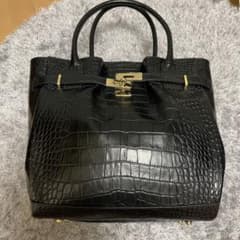 LEATHER JEWELS ハンドバッグ クロコ型押し ブラックのサムネイル