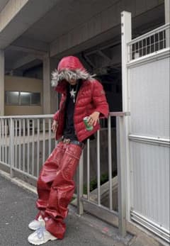 Lサイズ goar.archive 赤 クロコ レザーパンツ 光沢 - メルカリ