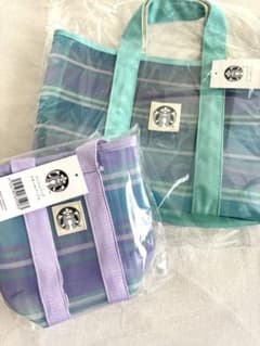 【２点セット】スタバ　メッシュバッグラージグリーン　新品未使用のサムネイル