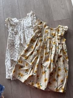 キッズ ノースリーブ ワンピース 2枚セット ひまわり ドットのサムネイル