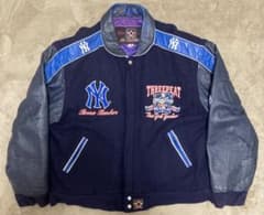 NY ヤンキース スタジャン レザー ウール THREEPEAT 刺繍 MLB NY ヤンキース スタジャン レザー ウール THREEPEAT 刺繍 MLB - メルカリ