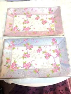 【新品・未使用】竹久夢二 桜 長皿 2枚セット 銘々皿 角皿 和食器 化粧箱付のサムネイル