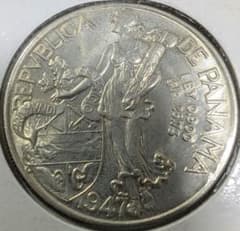 1934 パナマ 1バルボア 自由の女神と征服者の肖像・クラシック大型銀貨