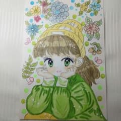 手描きイラスト1点物　硬質カードA6付 NO363のサムネイル