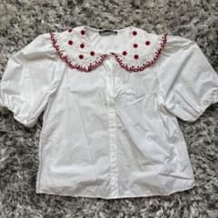 ZARA 刺繍付き大きな襟 半袖ブラウスのサムネイル