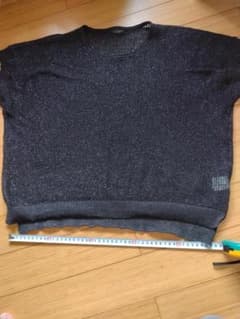 ラメ入りメッシュ半袖カットソートップス ブラックのサムネイル
