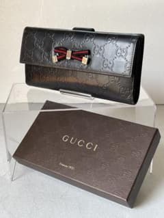 【美品】GUCCI グッチ 長財布 シマ リボン シェリーライン Wホック 黒 美品】GUCCI グッチ 長財布 シマ リボン シェリーライン Wホック 黒