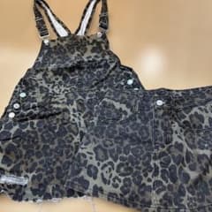 レオパード柄 デニム サロペット ショートパンツ 2点セットのサムネイル