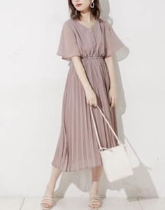 natural couture  親子プリーツパール釦ワンピース ピンクのサムネイル