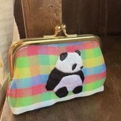 アドベンチャーワールド パンダがま口財布 パンダ がま口 財布 漁師網 赤 緑 ブルー イエロー 台湾 中国語 大