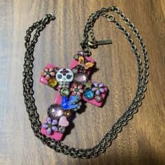 アナスイ ANNA SUI ネックレス ペンダント 十字架 サイン入り ドクロ 