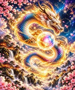 開運アート 龍 桜 寺院 インテリアのサムネイル
