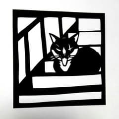 切り絵　階段のボス猫のサムネイル