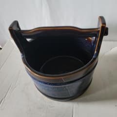 陶器製 手付き 睡蓮鉢 水鉢 藍色 - メルカリ