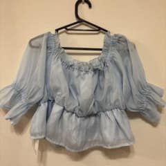 シアー素材 半袖ブラウス ライトブルーのサムネイル