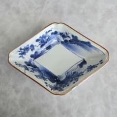 古伊万里 染付 隅入菱皿 小皿 江戸時代 金直し 金継ぎ 骨董