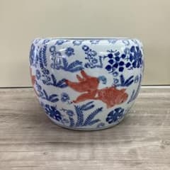 D-4 金魚柄 鉢 花瓶 陶器製 火鉢 水鉢 フラワーベース 古道具 - メルカリ