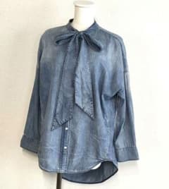 美品 FENNEL フェンネル ボウタイリボン デニムシャツ ブラウス 春夏 